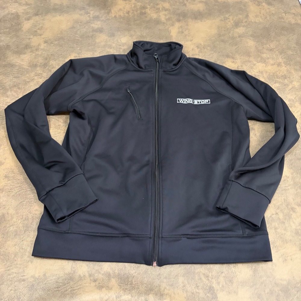Wingstop Track Jacket Mens Large Black Full Zip Sustainable Apparel Embroidered